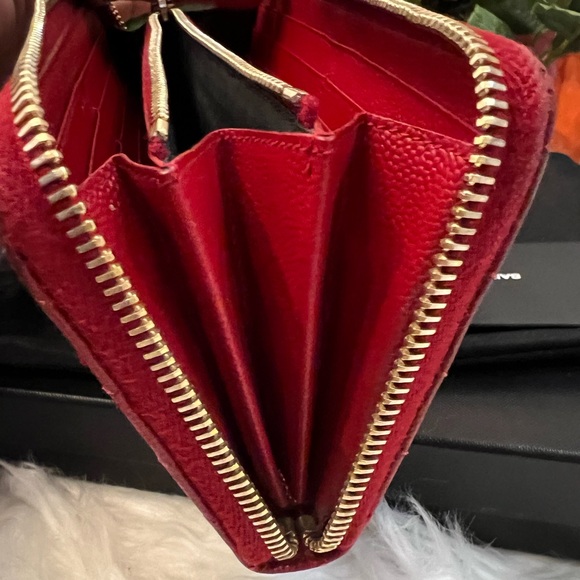 YSL Red Leather Zip Around Long Wallet Authentic - Picture 9 of 16